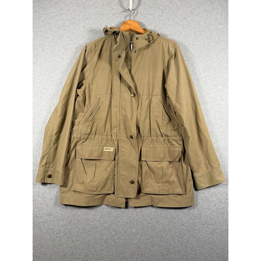 Chaps Women's Large Khaki Olive Utility Field Jacket Hooded 4 Pocket 3979